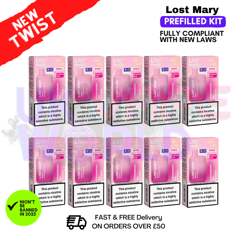 Strawberry ICE Lost Mary 600 Puff Bars Pack Of 10 (NEW)